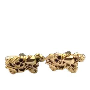 Antique Car Cuff Links, Gold Tone Mid Century Cufflinks, Vintage Gift for Him